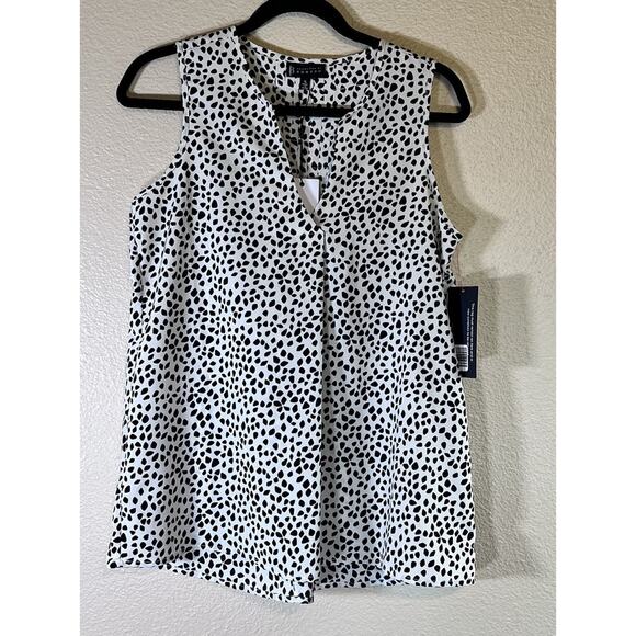 NWT Bobeau Collection Women's Size Small Black White Spotted Sleeveless Blouse - Picture 1 of 8